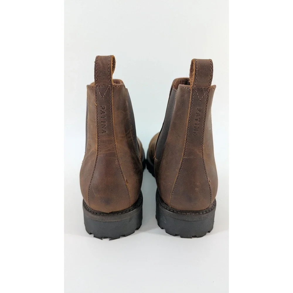 Patina Footwear Mens Brown Leather Chelsea Lug Sole Boots Size 9